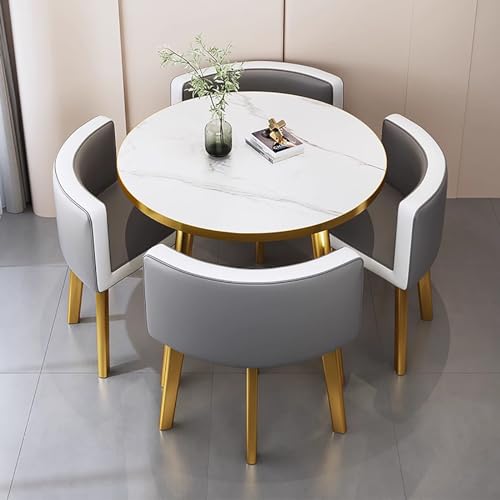 OCAZI 1 Tisch und 4 Stühle 5teiliges Set rundes Möbelset mit Tisch und Stühlen runder Konferenztisch runde Frühstücksbar KüchenEsstischset für Küche Esszimmer #2 80x75cm/31.5x29.5in(WxH) von OCAZI