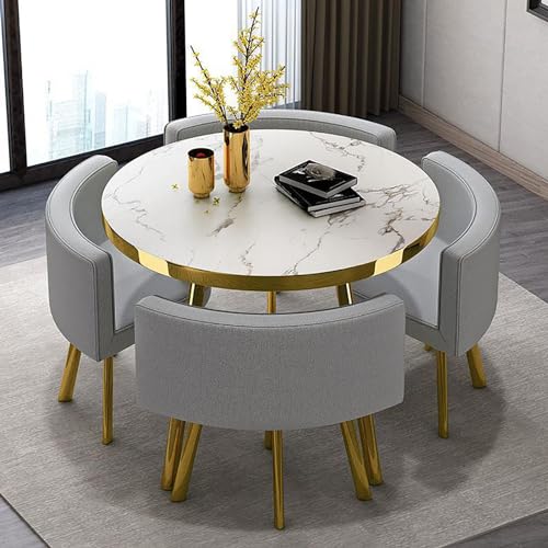 OCAZI Runde FrüHstücksbar Rundes MöBelset Mit Tisch Und StüHlen Runder Konferenztisch 1 Tisch Und 4 StüHle 5Teiliges Set KüchenEsstischset für KücheEsszimmer #27 80x75cm/31.5x29.5in(WxH) von OCAZI