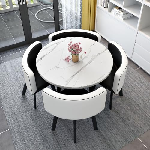 OCAZI Runder Konferenztisch 1 Tisch und 4 Stühle 5teiliges Set runde Frühstücksbar KüchenEsstischSet rundes Möbelset mit Tisch und Stühlen für Küche Esszimmer #11 80x75cm/31.5x29.5in(WxH) von OCAZI
