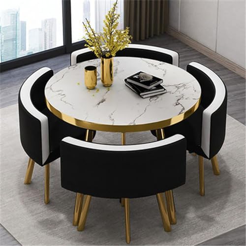 OCAZI Runder Konferenztisch 1 Tisch und 4 Stühle 5teiliges Set runde Frühstücksbar KüchenEsstischSet rundes Möbelset mit Tisch und Stühlen für Küche Esszimmer #17 80x75cm/31.5x29.5in(WxH) von OCAZI