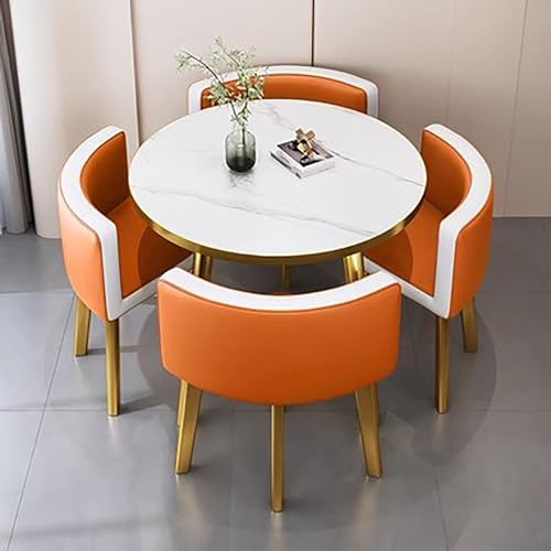 OCAZI Rundes MöBelset Mit Tisch Und StüHlen, Runder Konferenztisch, 1 Tisch Und 4 StüHle 5-Teiliges Set Runde FrüHstüCksbar, Küchen-Esstischset für Küche/Esszimmer #21 80x75cm/31.5x29.5in(WxH) von OCAZI