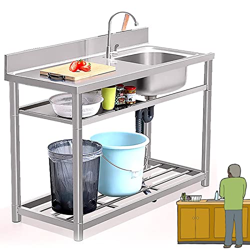 OCAZI Spülbecken Küche Spüle Edelstahl Waschbecken Küche, 304 Küchenspüle Edelstahl Spülbecken Organizer Spülbecken Edelstahl Werkbank 100x50x80cm/39.4x19.7x31.5in Right von OCAZI