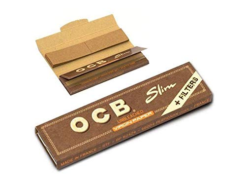 OCB 10 Heftchen a 32 Blatt Unbleached Virgin Slim King Size Papers Plus Tips von OCB