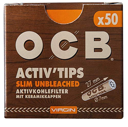 OCB 18666 ActivTips Slim Unbleached-7 mm-Virgin-Aktivkohlefilter mit Keramikkappen-, Papier, 5 x 50 Stück) | 250 Stück (1er Pack) von OCB