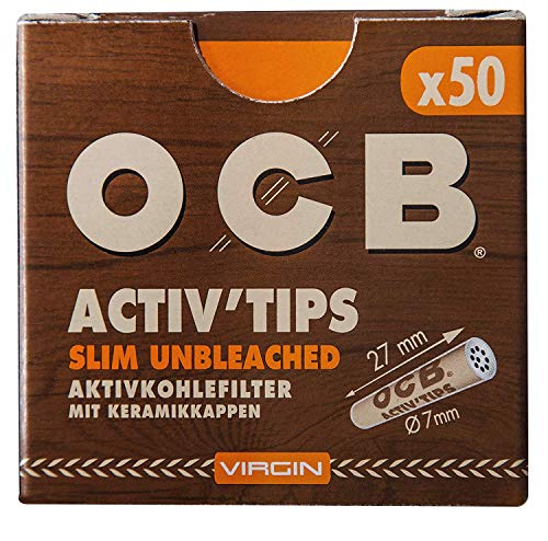 OCB 18666 ActivTips Slim Unbleached-7 mm-Virgin-Aktivkohlefilter mit Keramikkappen-, Papier, (5 x 50 Stück) | 250 Stück (1er Pack) von OCB