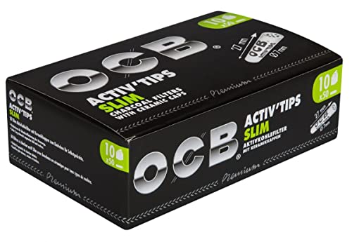 OCB 19822 ActivTips Slim 7 mm-Aktivkohlefilter mit Keramikkappen-10 x 50 Stück, Papier von OCB