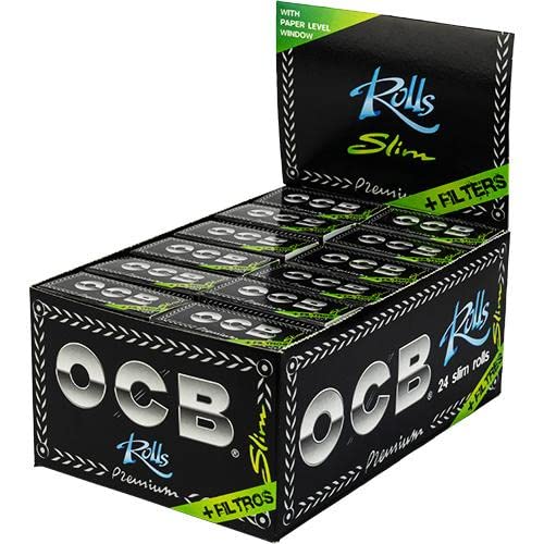 OCB Premium Rolls slim plus Tips - 24 Rolls + Tips in der Box, schwarz von OCB