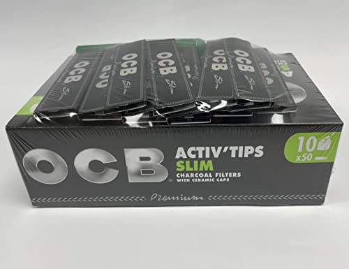 OCB 19920 Activ Tips 7mm-10 Päckchen a 50 Filter + 10 Heftchen King Size Slim + Transporthülle (Farbe Nicht wählbar), Papier von OCB