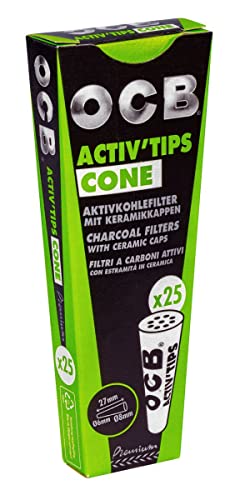 OCB 20154 Activ Tips Cone konischer Form 20 Packungen a 25 Aktivkohlefilter, Papier von OCB