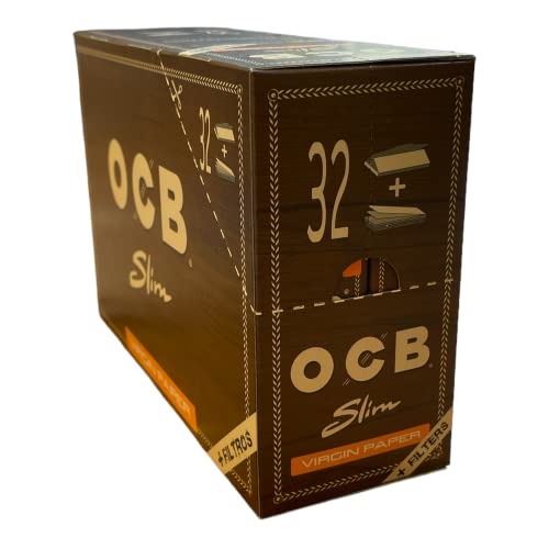 OCB 20166 Unbleached Slim Virgin Paper + Tips-32 Heftchen a 32 Blatt-Langes ungebleicht Plus Tips, Papier von OCB