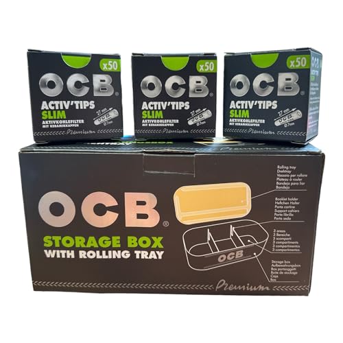 OCB 20721 Aufbewahrungsbox mit Drehtray-Storage with Rolling Tray + 3 Boxen ActivTips 7mm Aktivkohlefilter, Kunststoff von OCB