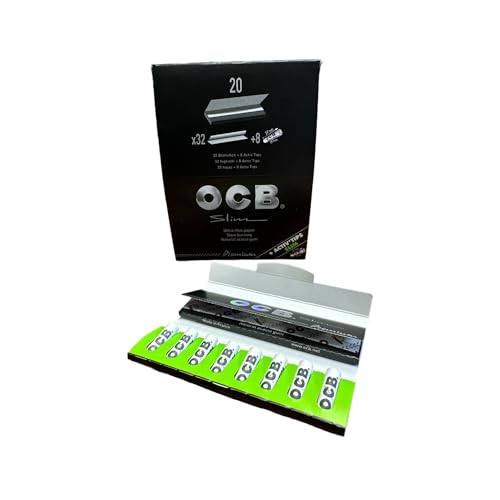 OCB 20845 Premium King Size Aktivkohlefilter-20 Heftchen a 32 Blatt + 8 ActivTips Slim, Papier von OCB