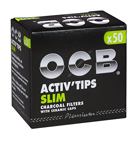 OCB ActivTips Slim 7 mm-Aktivkohlefilter mit Keramikkappen-6 x 50 Stück, Silber, smal von OCB