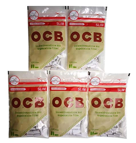 OCB 5 Pack 9100 Organic Slim Filter 6 mm je 120 Stück (insgesamt 600) Monatsvorrat von OCB