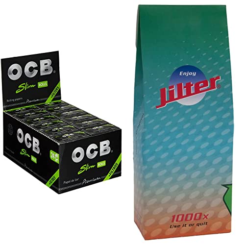 OCB Premium Rolls + Tips, 24 Stück & Jilter Zigarettenfilter 1'000 Stk I Familienpackung im Bio-Beutel I Durchmesser 6 mm I aus Zellulose von OCB