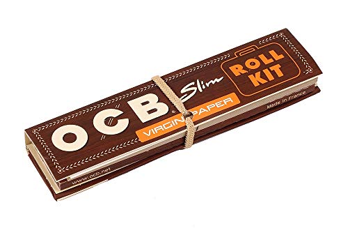 OCB Slim Roll Kit Virgin Paper, 32 King Size Slim Blättchen + 32 Tips + 1 Rolling Tray 10 Heftchen von OCB