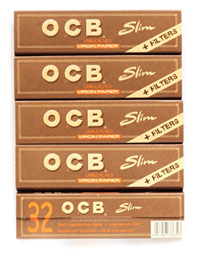 OCB Virgin Unbleached King Size Slim Rolling Papers + Filter Tips Rollenpapiere Zigarettenpapiere Raucherpapiere Packung mit 5 Broschüren from SUDESH ENTERPRISES von OCB