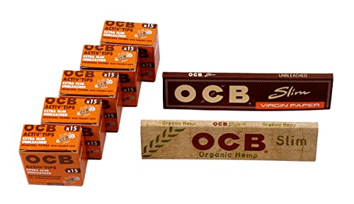 Spar-Set mit 5x OCB Virgin Aktivkohlefilter + 1x OCB Virgin KS Slim Papers + 1x OCB Organic Hemp KS Slim Papers von OCB