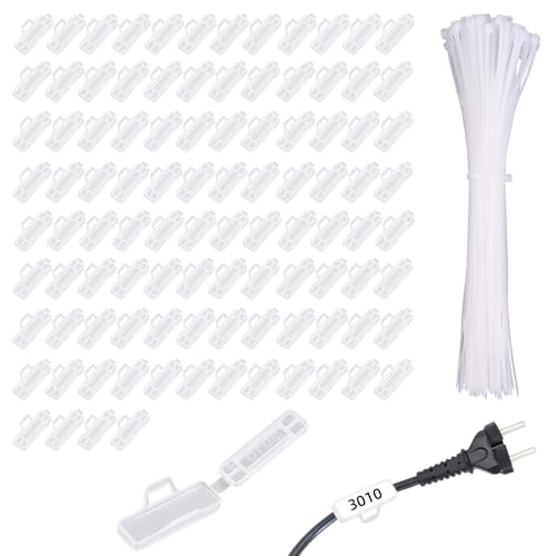 100 Stück Kabeletiketten Erkennungsbox, Transparent Kabel Beschriftung mit 100 Stück Nylon Kabelbinder, Wiederverwendbaren Kabelkennzeichnung für Klassifizierung von Etiketten von OCCOUMR