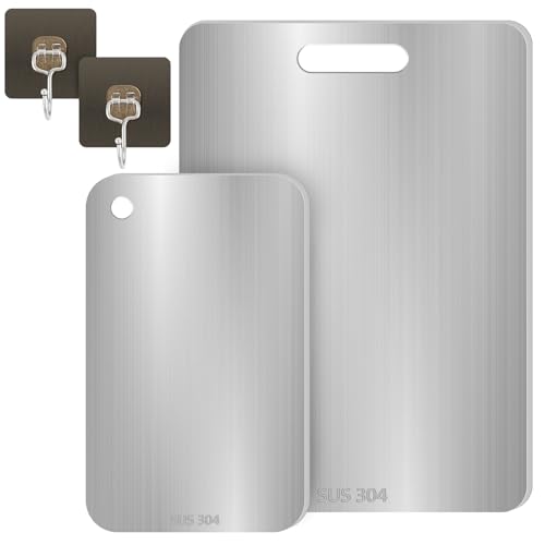 OCCOUMR Titan Schneidebrett, Edelstahl, Doppelseitig, 39x28cm+25x15cm, Silber, Massiv, für Fleisch, Obst von OCCOUMR