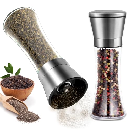 2er Set Salzmühle und Pfeffermühle Set, Pfeffer und Salzmühle, Salt and Pepper Grinder, mit einstellbarer Grobität, Pfeffer Salz Mühlenset, Pfeffermühle Groß von OCCOUMR