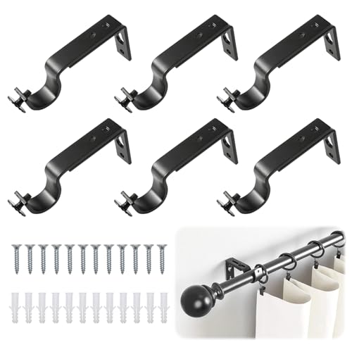 6 Stück Gardinenstange Halterung Verstellbare Ø 20 – 25 mm Aluminiumlegierung Vorhangstangenhalter Gardinenstangenhalter mit Dübelschrauben und Wandanker Deckenhalterung Gardinenstange von OCCOUMR