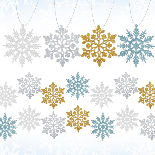OCCOUMR 24 Stück Schneeflocken Weihnachten Deko, Schneeflocke Deko Weihnachtsbaumschmuck, Schneeflocken zum Aufhängen,10cm, mit Schnur, von Weihnachtsbäumen und Fenster von OCCOUMR