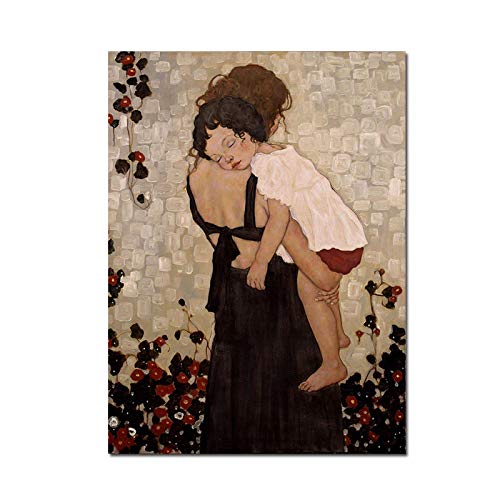 OCEANGOD Klassischer Künstler Gustav Klimt Eine Mutter mit Kind Leinwand Poster Wandkunst Bild für Heimdekoration Drucke 40x50cm Rahmenlos von OCEANGOD