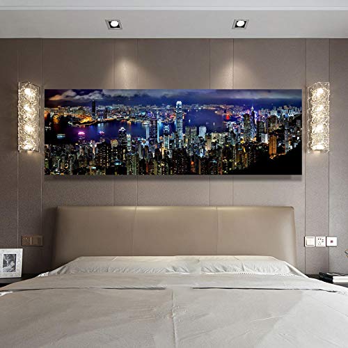 OCEANGOD Landschaft Poster und Drucke Wandkunst Leinwand Hong Kong City Nachtszene Dekorative Bilder für Schlafzimmer Dekor 60x180cm Rahmenlos von OCEANGOD