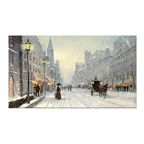 OCEANGOD Moderne Wandbilder für Wohnzimmer Abstrakte Stadt Winter Schnee Landschaft Gemälde auf Leinwand Poster und Drucke 60x120cm Rahmenlos von OCEANGOD