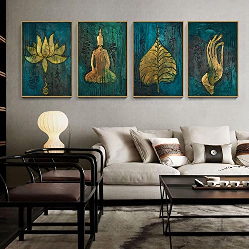 OCEANGOD Poster Vintage Buddha Art Leinwand Gemälde Spirituelle Yoga Hand Wandkunst Bilder für Innendekoration 35x45cmx4pcs Rahmenlos von OCEANGOD