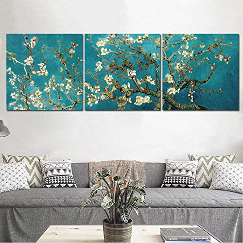 OCEANGOD Van Gogh Berühmte Gemälde Mandelblüte Leinwand Wandkunstdrucke Fertig zum Aufhängen Blumen Poster Bilder für die Raumdekoration 70x70cmx3pcs Innenrahmen von OCEANGOD