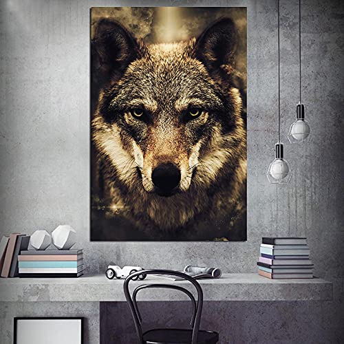 OCEANGOD Wolf Kopf Tier Poster Drucke Leinwand Gemälde Wandkunst Bilder Nordischen Stil Schlafzimmer Dekor Dekoration 45x60cm Rahmenlos von OCEANGOD