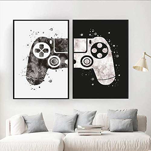 Poster Drucke Aquarell Jungen Spiel Gamepad Illustration Spiel Wandkunst Bild Joystick Leinwand Gemälde für Kinderzimmer Dekor 50x70cmx2pcs Rahmenlos von OCEANGOD