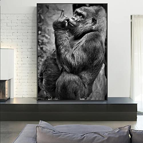 Schwarz Weiß Gorilla Poster und Drucke Lustige Tier Parodie Affe Leinwand Wandkunst Gemälde für Wohnzimmer Dekoration Bild 40x50cm Rahmenlos von OCEANGOD