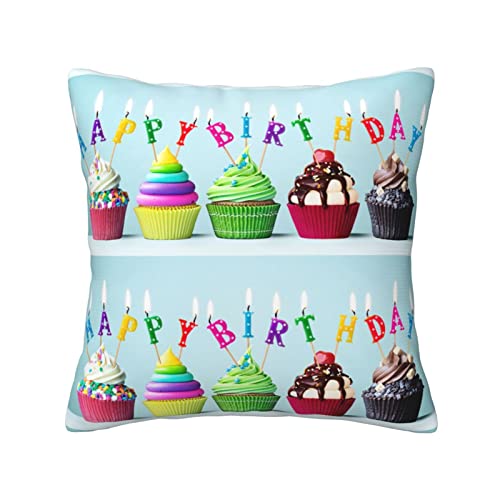 OCELIO Bunte Happy Birthday Cupcakes Bettwäsche Kissenbezug, quadratischer Sofakissenbezug, für Sofa, Schlafzimmer, Wohnzimmer, Dekoration, 45,5 x 45,5 cm, 16 x 16 cm von OCELIO