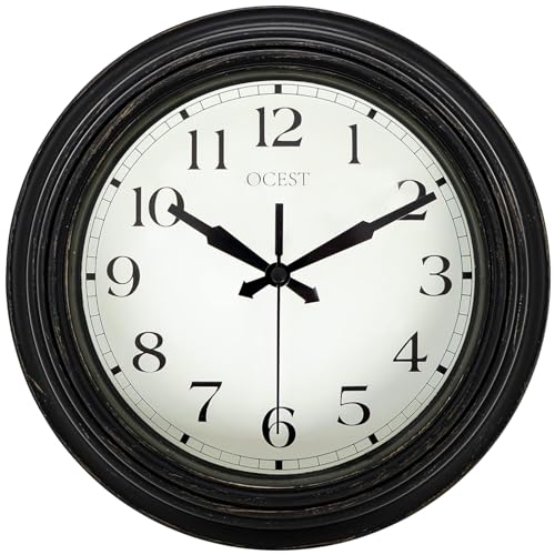 OCEST 23 cm Retro Wanduhr, Leicht Ablesbare Lautlose, geräuschlos, batteriebetrieben, runde Uhr, Dekoration für Küche, Zuhause und Wohnzimmer, Kinderzimmer, Büro, Schlafzimmer, Geschenk von OCEST