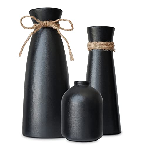 OCEST Kleine Vasen Set 3er Schwarzes Keramikvase für Tischdeko Boho Home Decor, Dekorative Vase für Pampasgras Getrocknete Blumen Flur Wohnzimmer Tisch Mittelstücke Eingang Regale Deko von OCEST