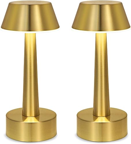 OCEST Kleiner Kabellose Tischlampe, USB Aufladbar 2 Stück Akku Tischleuchte, Outdoor Garten Lampen, 3-farbige Touch Dimmbar Nachttischlampe, Küche Restaurant Bar Wohnzimmer Esszimmer Tisch Lampe Gold von OCEST