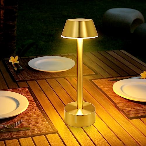 OCEST Wiederaufladbare schnurlose Tischlampe, batteriebetrieben, berührend, dimmbar, 3 Farbmodi, moderne batteriebetriebene Lichter für Schlafzimmer, Esszimmer, Restaurant (Gold) von OCEST