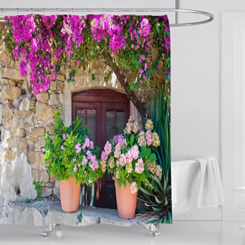 OCEUMACO 3D Lila Floral Duschvorhang 200x200 Italien Blumen Motiv Shower Curtains Textil Antischimmel Wasserdicht Fenster Duschvorhänge Badewanne Stoff Polyester Waschbar Lang Vorhang mit Ringe von OCEUMACO