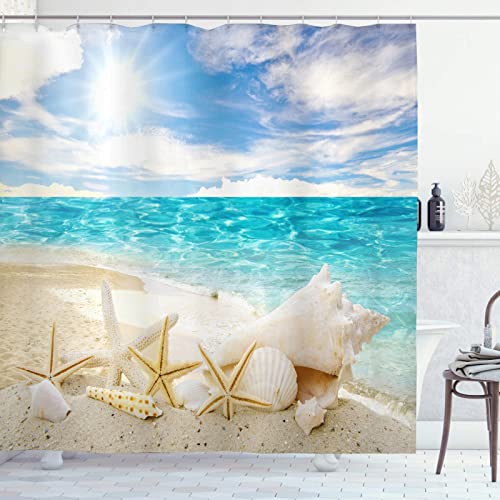 OCEUMACO 3D Strand Duschvorhang 180x180 Meer Shower Curtains Dusche Textil Antischimmel Wasserdicht Seestern Muscheln Motiv Duschvorhänge Badewanne Lang Waschbar Stoff mit Ringen - Blau Beige OCEUMACO 3D Strand Duschvorhang 180x180 Meer Shower Curtains Dusche Textil Antischimmel Wasserdicht Seestern Muscheln Motiv Duschvorhänge Badewanne Lang Waschbar Stoff mit Ringen - Blau Beige von OCEUMACO