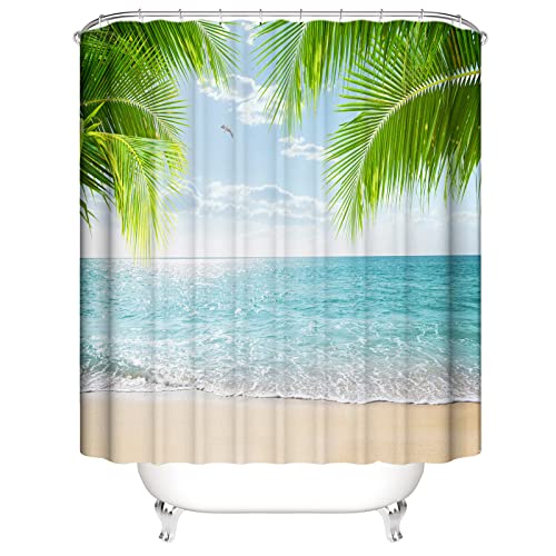 OCEUMACO 3D Strand Motiv Duschvorhang 200x200 Türkis Meer Landschaft Shower Curtains Textil Antischimmel Wasserdicht Grün Palmen Blätter Duschvorhänge Badewanne Stoff aus Polyester Waschbar OCEUMACO 3D Strand Motiv Duschvorhang 200x200 Türkis Meer Landschaft Shower Curtains Textil Antischimmel Wasserdicht Grün Palmen Blätter Duschvorhänge Badewanne Stoff aus Polyester Waschbar von OCEUMACO