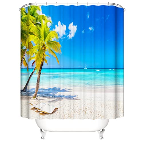 OCEUMACO 3D Strand Motiv Duschvorhang 240x200 Meer Beige Landschaft Shower Curtains Textil Antischimmel Wasserdicht Palmen Blätter Blau Duschvorhänge Badewanne Stoff aus Polyester Waschbar OCEUMACO 3D Strand Motiv Duschvorhang 240x200 Meer Beige Landschaft Shower Curtains Textil Antischimmel Wasserdicht Palmen Blätter Blau Duschvorhänge Badewanne Stoff aus Polyester Waschbar von OCEUMACO