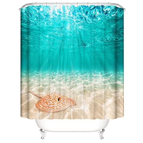 OCEUMACO 3D Unterwasserwelt Duschvorhang 240x200 Türkis Meer Manta Tiere Shower Curtains Textil Antischimmel Wasserdicht Beige Sand Duschvorhänge Badewanne Stoff aus Polyester Waschbar OCEUMACO 3D Unterwasserwelt Duschvorhang 240x200 Türkis Meer Manta Tiere Shower Curtains Textil Antischimmel Wasserdicht Beige Sand Duschvorhänge Badewanne Stoff aus Polyester Waschbar von OCEUMACO