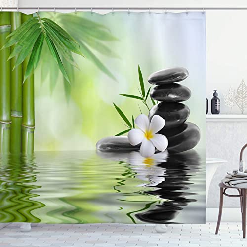 OCEUMACO 3D Zen Duschvorhang 200x200 Shower Curtains Textil Antischimmel Wasserdicht Orchidee Bambus Motiv Duschvorhänge Badewanne Lang Waschbar Stoff Dusche Vorhang mit Ringen - Grün 1 von OCEUMACO