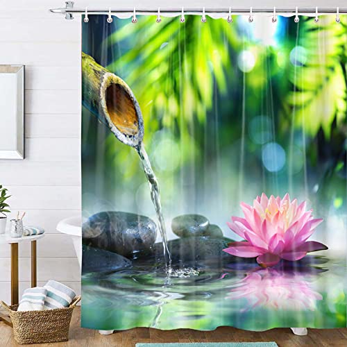 OCEUMACO Duschvorhang 180x180 Zen Shower Curtains Textil Antischimmel Wasserdicht 3D Orchidee Bambus Duschvorhänge Badewanne Stoff aus Polyester Waschbar Vorhang mit Ringe - Grün Rosa OCEUMACO Duschvorhang 180x180 Zen Shower Curtains Textil Antischimmel Wasserdicht 3D Orchidee Bambus Duschvorhänge Badewanne Stoff aus Polyester Waschbar Vorhang mit Ringe - Grün Rosa von OCEUMACO