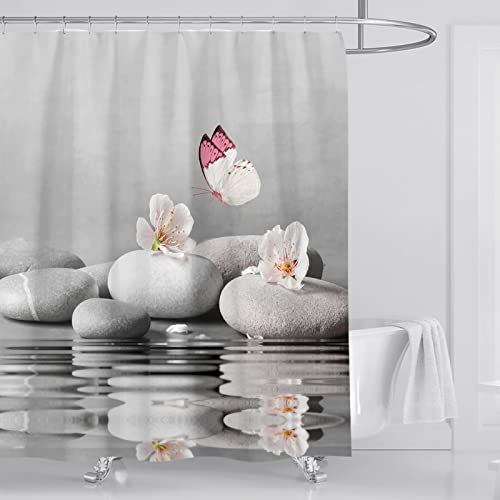 OCEUMACO Duschvorhang 180x200 Zen Shower Curtains Blumen Schmetterlinge Textil Antischimmel Wasserdicht 3D Duschvorhänge Badewanne Stoff aus Polyester Waschbar Vorhang mit 12 Ringe - Grau Steine OCEUMACO Duschvorhang 180x200 Zen Shower Curtains Blumen Schmetterlinge Textil Antischimmel Wasserdicht 3D Duschvorhänge Badewanne Stoff aus Polyester Waschbar Vorhang mit 12 Ringe - Grau Steine von OCEUMACO