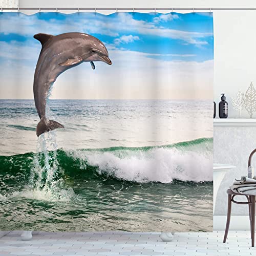 OCEUMACO Duschvorhang 3D Delphin Meer 200x200 Ocean Tiere Motiv Shower Curtains Textil Antischimmel Wasserdicht Duschvorhänge Badewanne Stoff Polyester Waschbar Lang Vorhang mit Haken von OCEUMACO