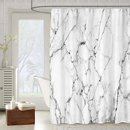 OCEUMACO Duschvorhang Marmor Motiv 180x180 3D Effekt Muster Shower Curtains Textil Antischimmel Wasserdicht Duschvorhänge Badewanne Stoff Polyester Waschbar Lang Vorhang mit Ringe - Grau 03 von OCEUMACO